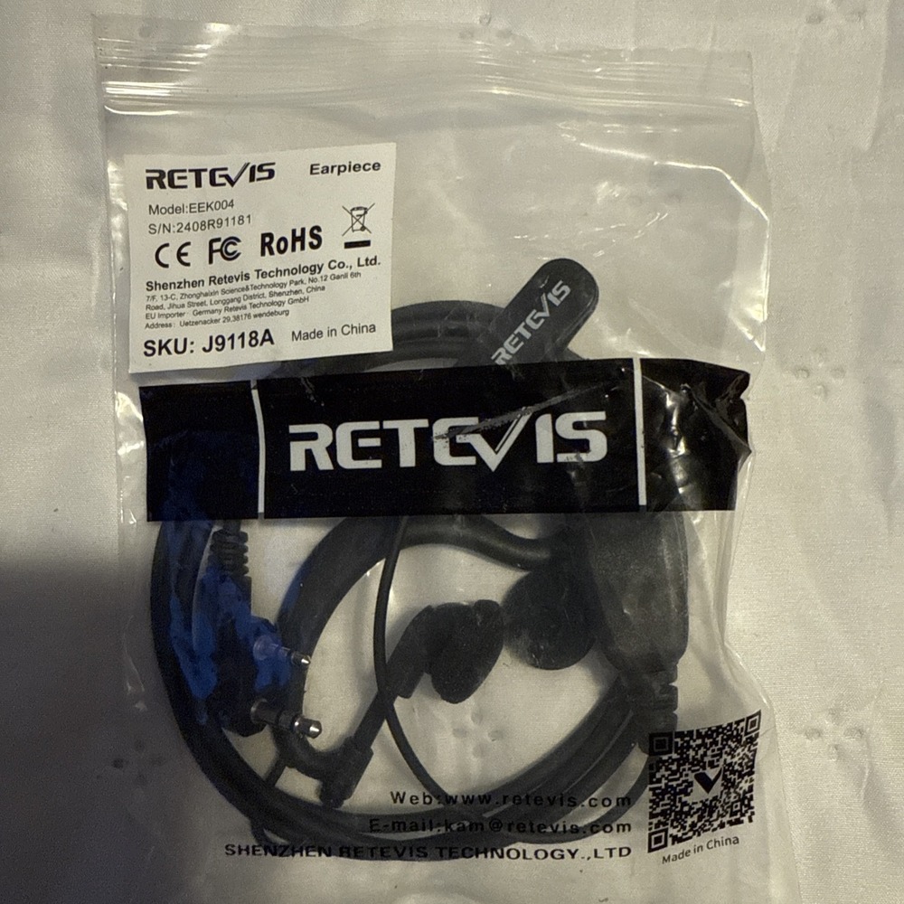Retevis EEK004‎ 2-Pin Ear hook Earpiece Collar Clip & PTT Buttonblack Security